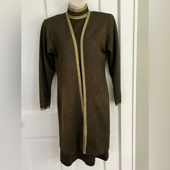 Vintage Christine Jaguin Mock Neck Sleeveless MIDI Dress Matching Coat Size 4 - Picture 1 of 16